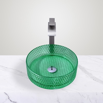 Lavabo da parete in vetro verde trasparente. Lavabi da bagno
