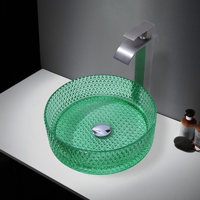 Lavabo moderno in vetro a 1 foro con contenitore per lavabo da bagno