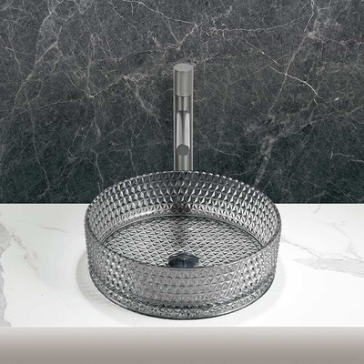Lavabo da appoggio in vetro senza troppopieno lavabo da bagno rotondo