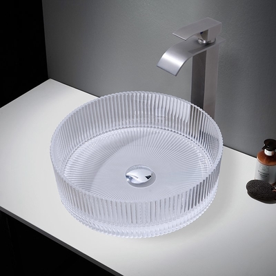 Lavabo in vetro a 1 foro 395 * 395 * 120 mm Lavelli per vasi in vetro da appoggio per bagno