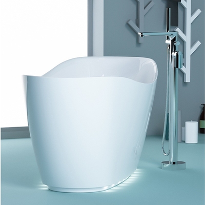 Vasca da bagno moderna bianca in posizione libera con sistema di scarico centrale colore personalizzato