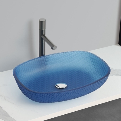 Acid Matt Blue Vascel Basin Sink 540*395*110mm 1 buco di vetro Basin