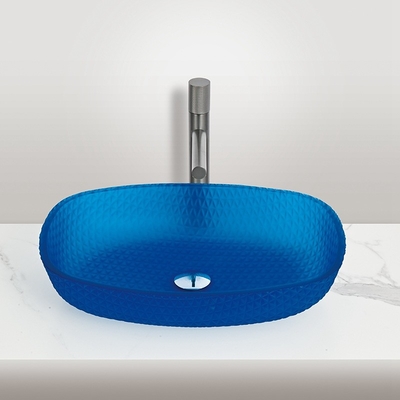 Acid Matt Blue Vascel Basin Sink 540*395*110mm 1 buco di vetro Basin