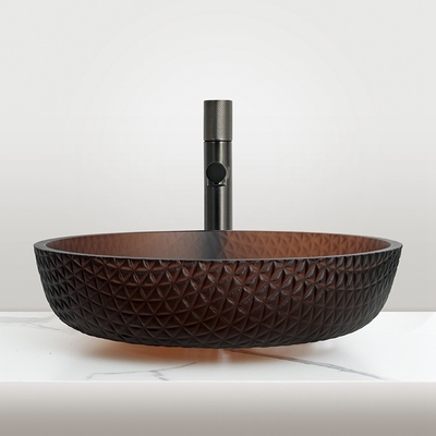 Acid Matt Gold Tea Color Glass Wash Basin per la decorazione domestica Vasi durevoli