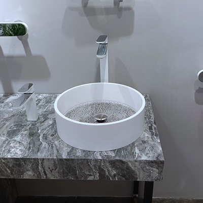 Bianco marmo bordo vetro trasparente fondo vetro lavandino vaschetta lavandino da tavolo