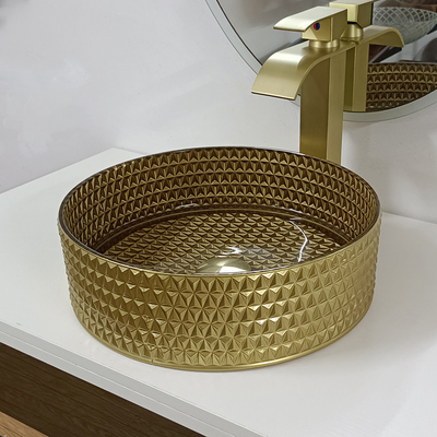 Bacino di vetro Crystal Bathroom di Diamond Table Top Bowl Wash del lavandino della nave dell'oro rotondo