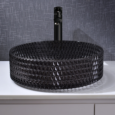 Lavandino rotondo nero trasparente a 22 pollici del controsoffitto di Diamond Shape Crystal Wash Basin