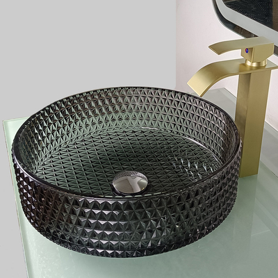 Lavandino rotondo nero trasparente a 22 pollici del controsoffitto di Diamond Shape Crystal Wash Basin