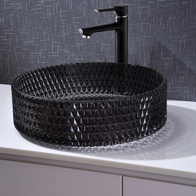 Lavandino rotondo nero trasparente a 22 pollici del controsoffitto di Diamond Shape Crystal Wash Basin